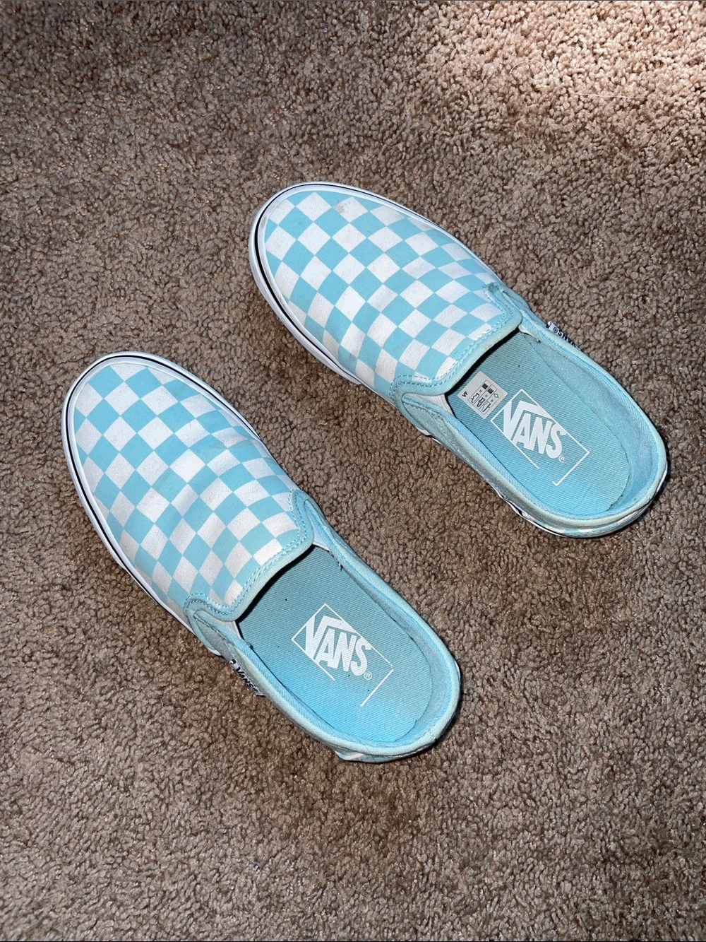 Vans Womens Slip-On Checkerboard Shoes - Light Blue/White